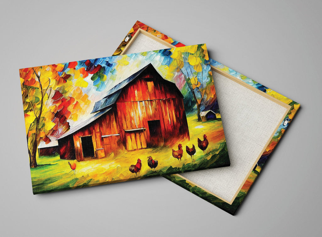 Farmhouse Canvas Print - Vibrant Barn Canvas Art with Wooden Frame