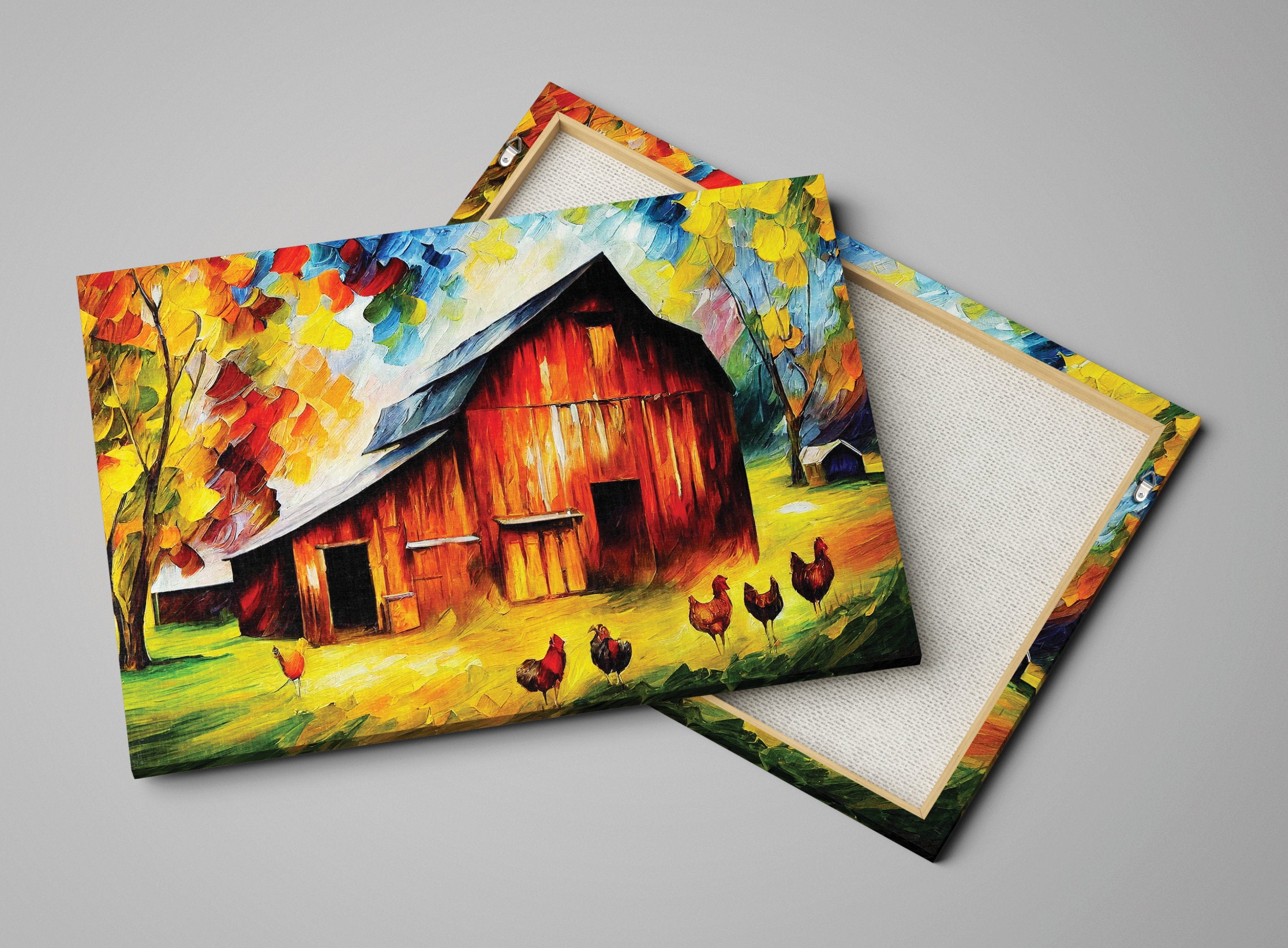 Farmhouse Canvas Print - Vibrant Barn Canvas Art with Wooden Frame