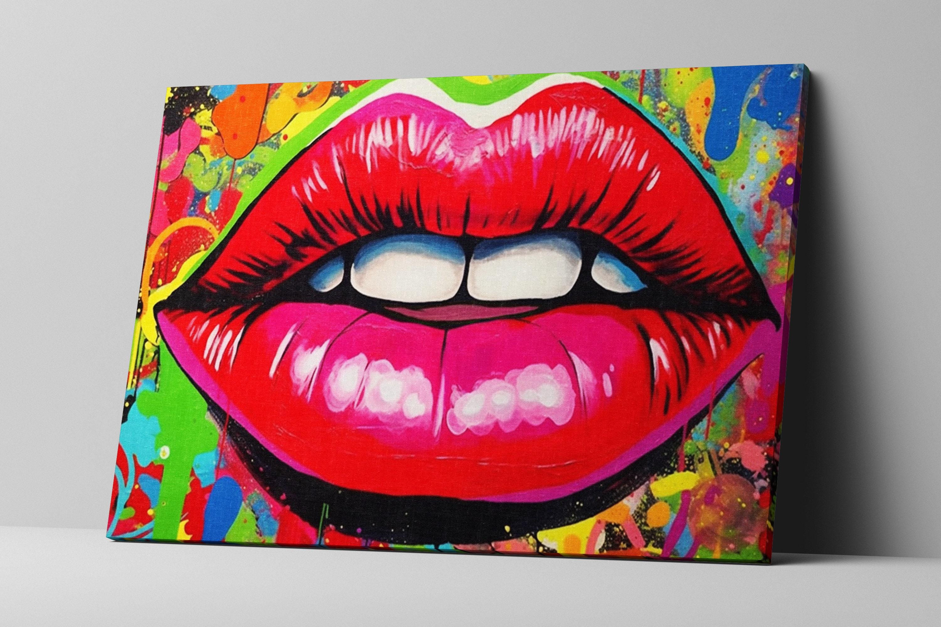 Pop Art Lips - Urban Street Art Canvas Wall Decor | Large Spraypaint Acrylic Print