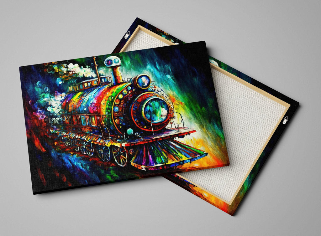 Steampunk Train Art – Colorful Locomotive Canvas with Vibrant Steam Engine Artwork