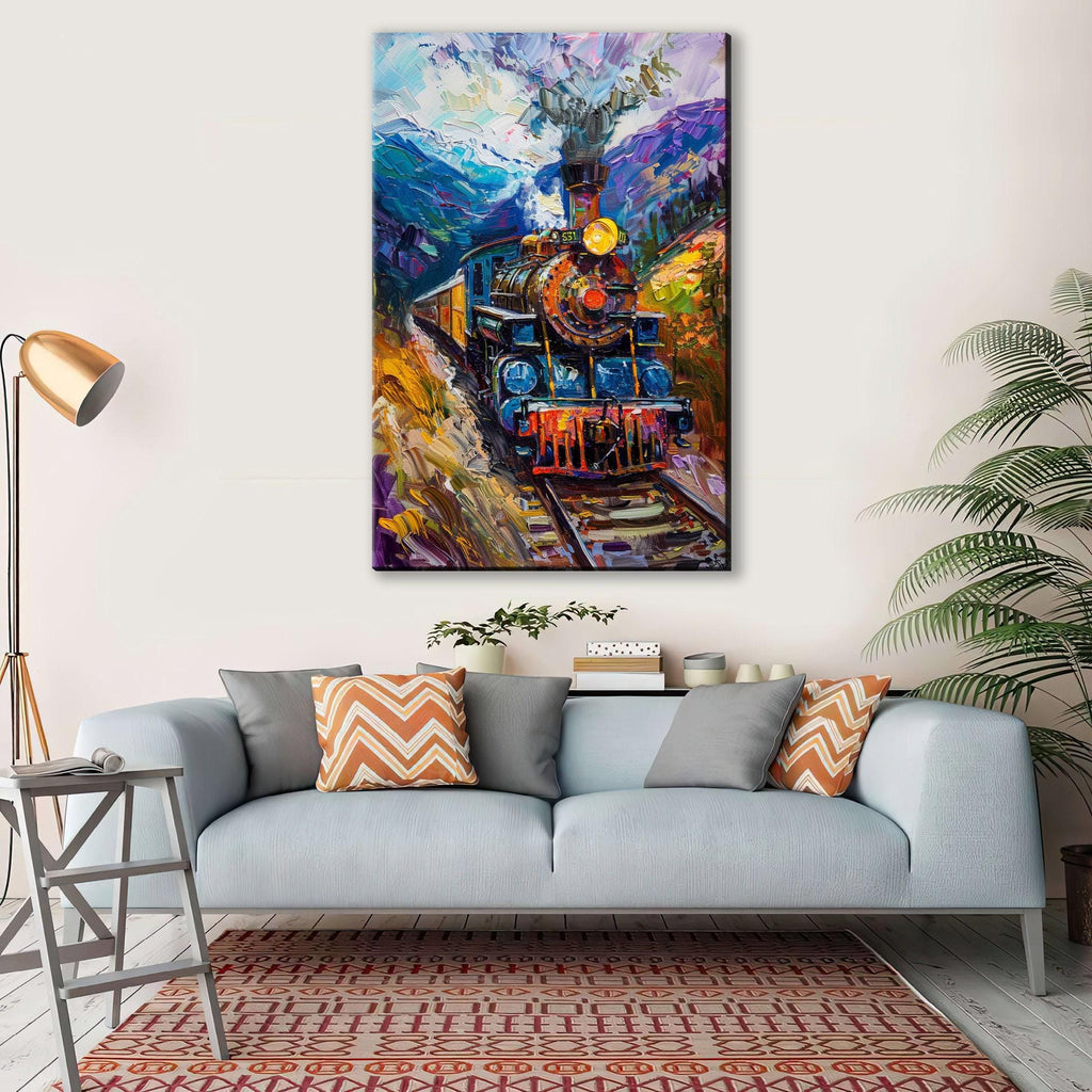 Vintage Train Painting – Classic Locomotive Art on Extra Large Canvas Print