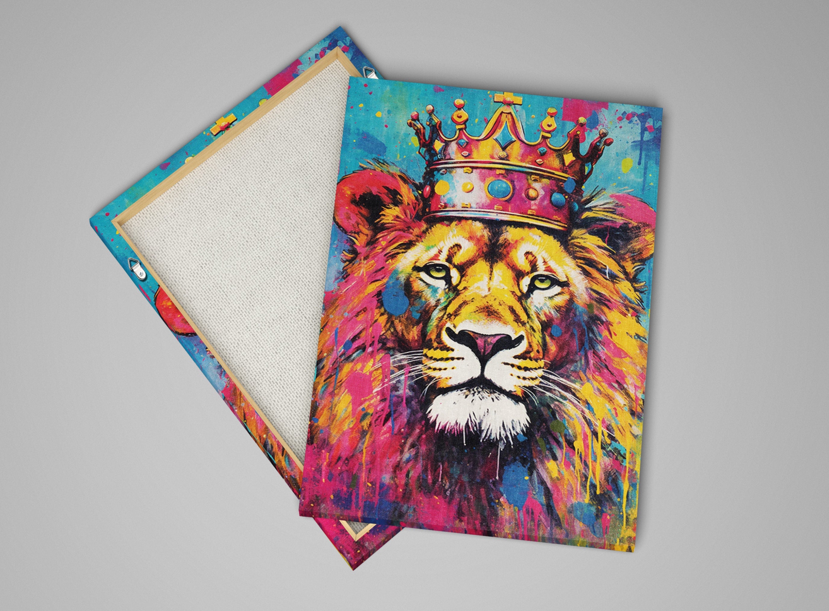 Lion Canvas Print – Large Gallery Wrapped Canvas Wall Art With Crowned Lion Design