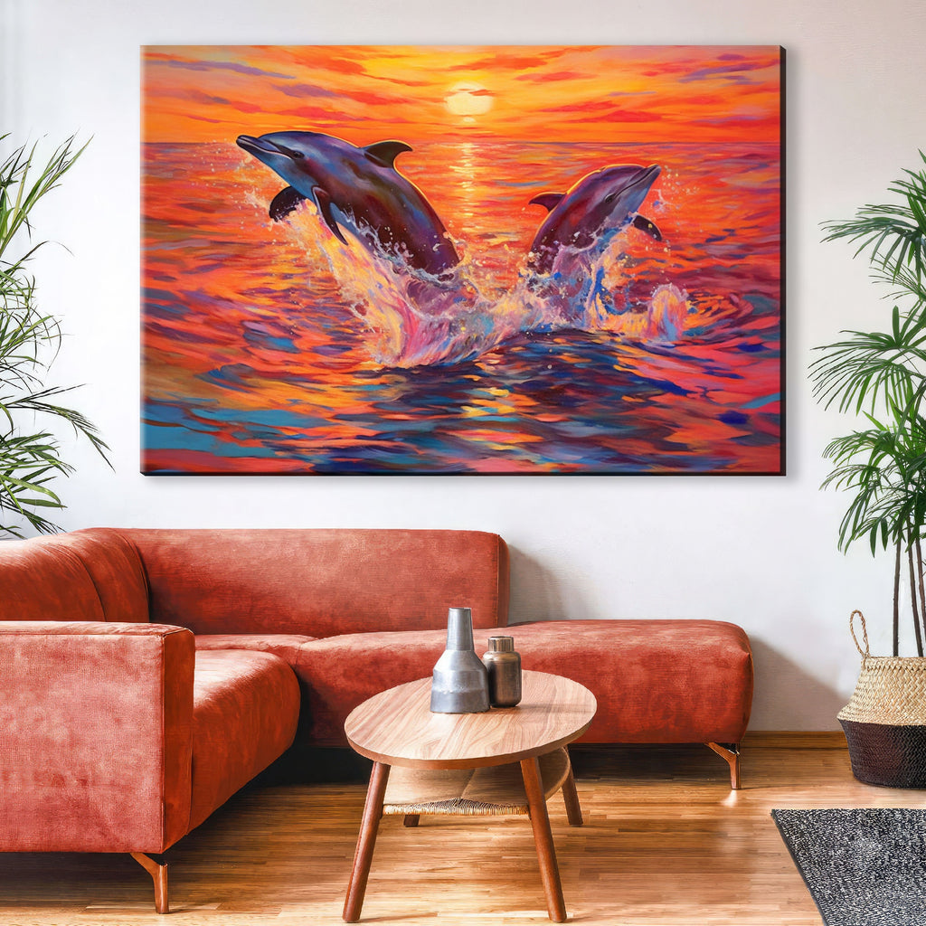 Dolphin Canvas Art – Large Graceful Dolphin Painting on Gallery Ready Canvas Print
