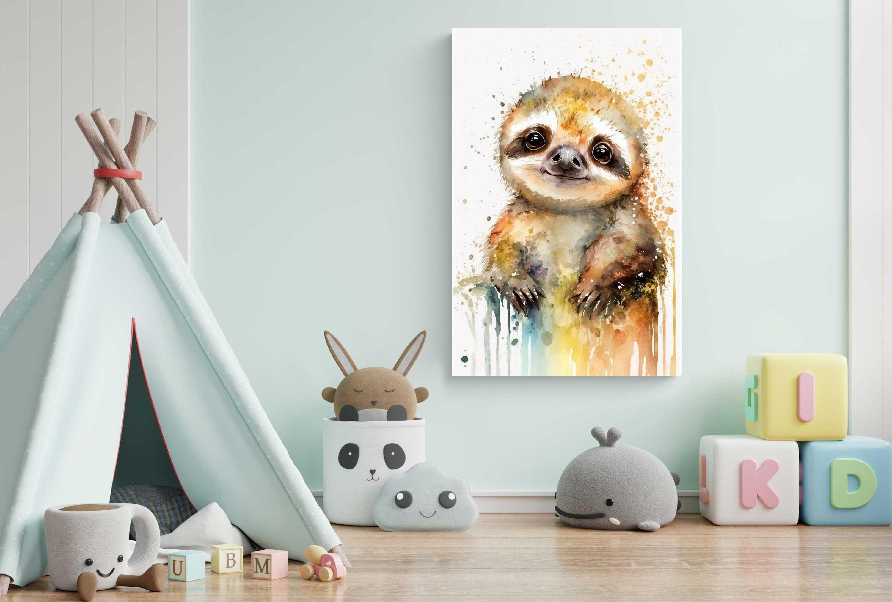 Wildlife Serenity: Sloth Watercolor Painting, Giclee Print on Canvas, Artist Paper, Watercolor Paper, Available in Extra Large Sizes