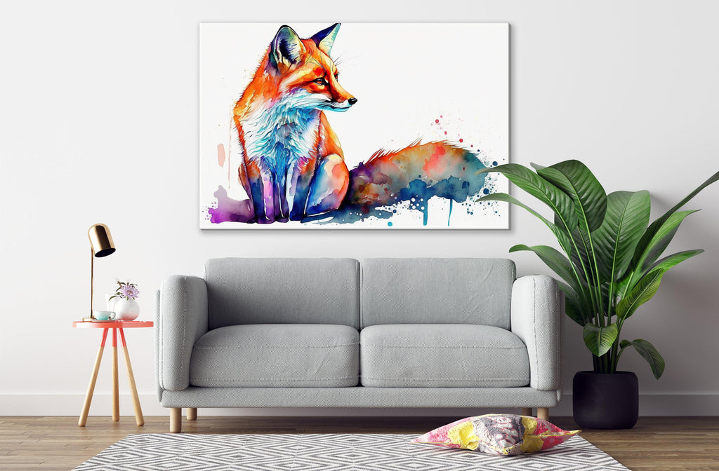 Fox Elegance: Watercolor Fox Wall Art Print, Giclee Print on Canvas, Artist Paper, Watercolor Paper, Available in Extra Large Sizes