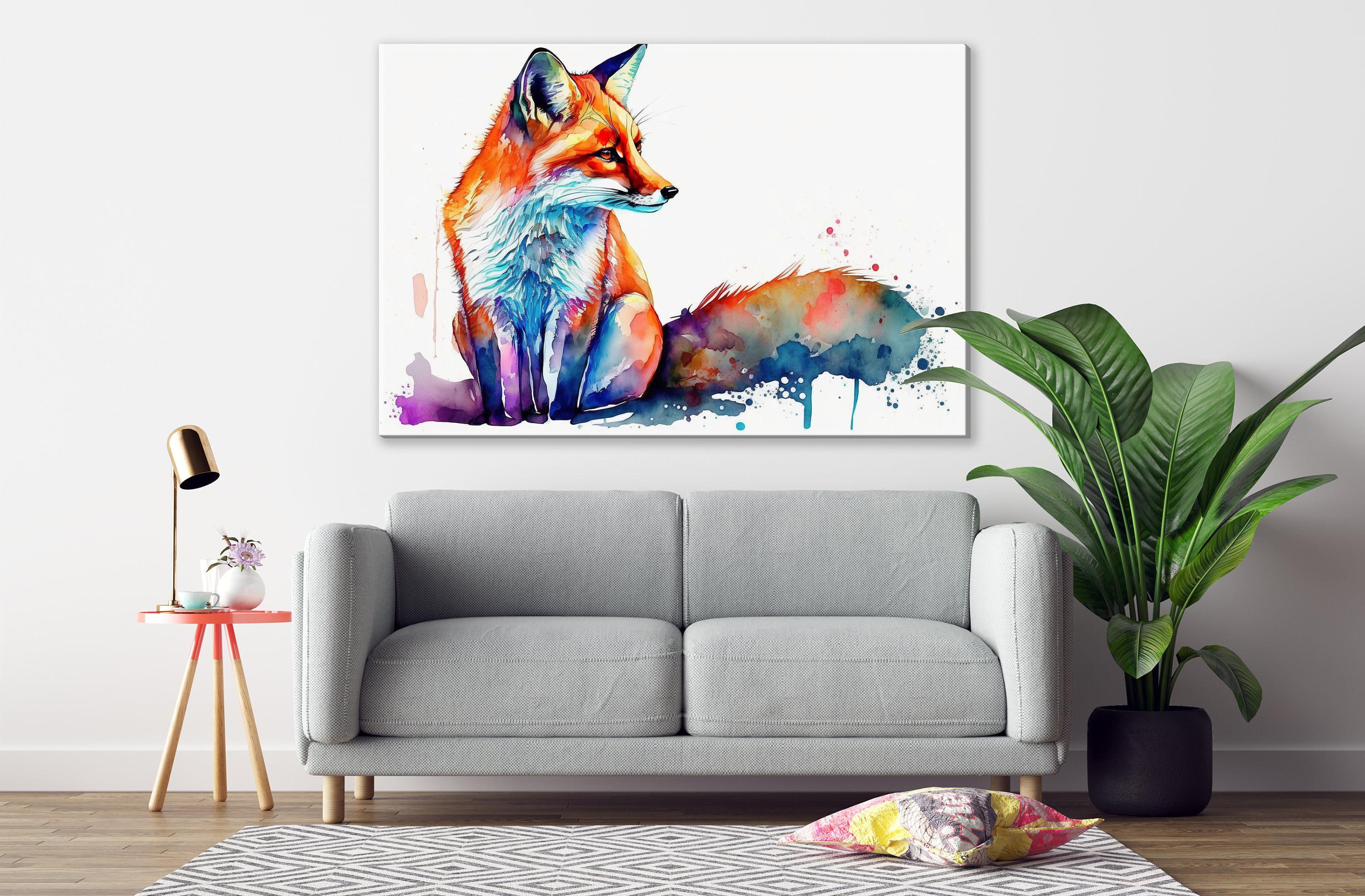 Fox Elegance: Watercolor Fox Wall Art Print, Giclee Print on Canvas, Artist Paper, Watercolor Paper, Available in Extra Large Sizes