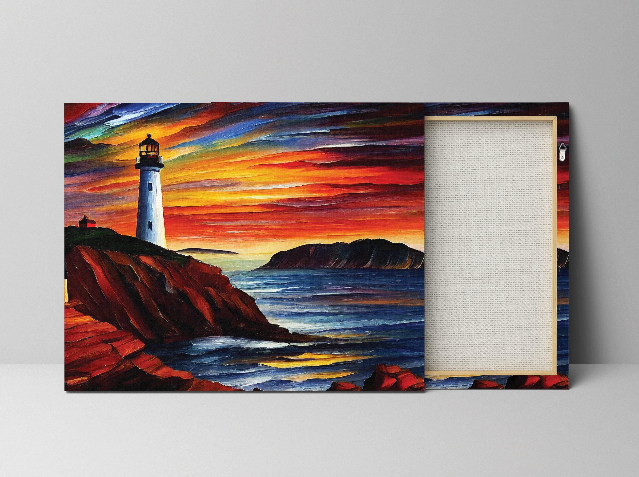 Lighthouse Canvas Art | Vibrant Oil Painting Reproduction on Wooden Frame