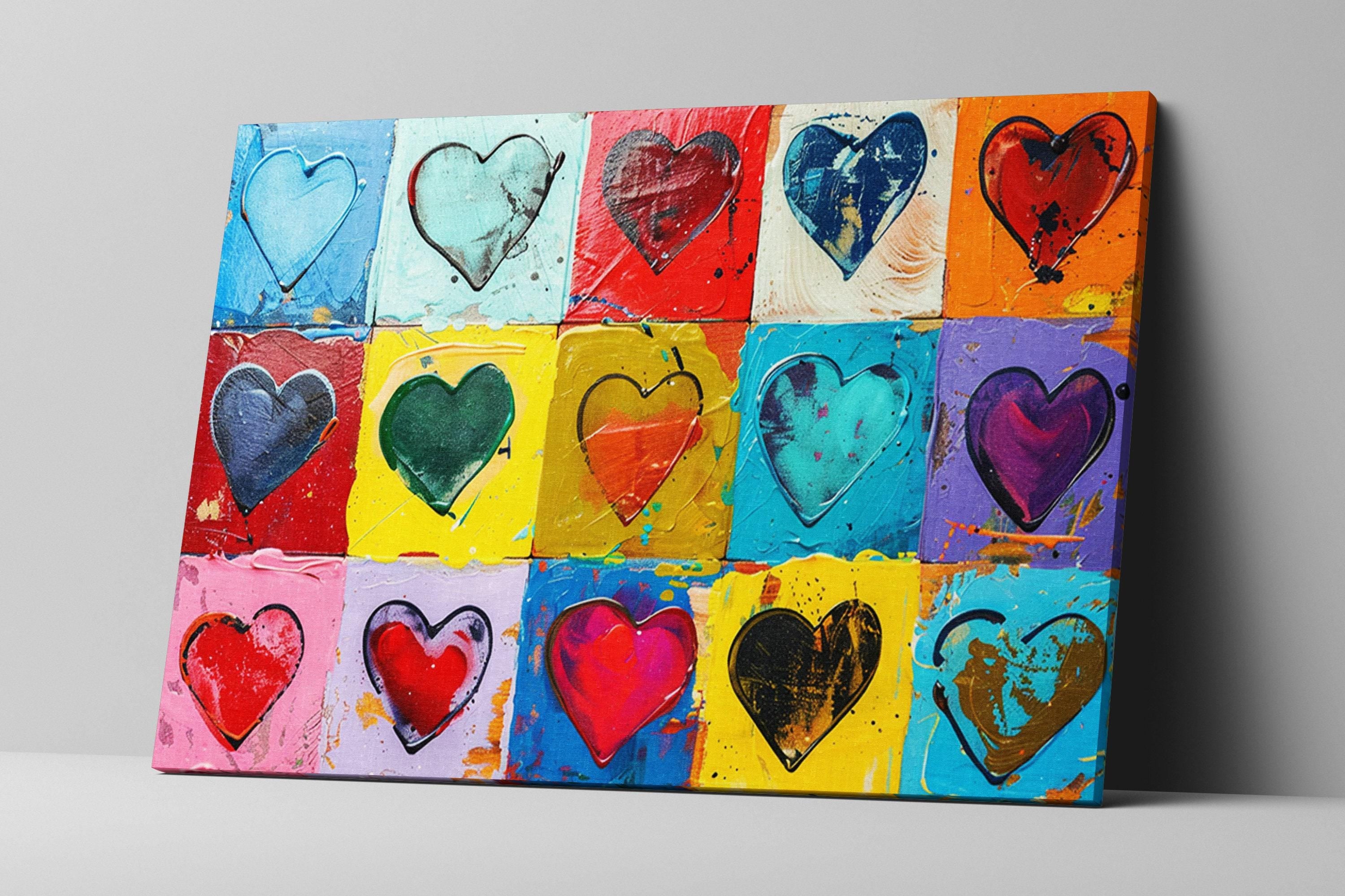 Abstract Heart Painting – Extra Large Gallery Wrapped Canvas | Colorful Hearts Art