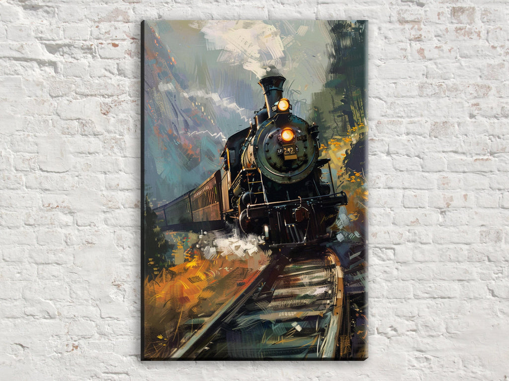 Steam Locomotive Artwork – Vintage Steam Engine on Gallery Wrapped Canvas, Ready to Hang