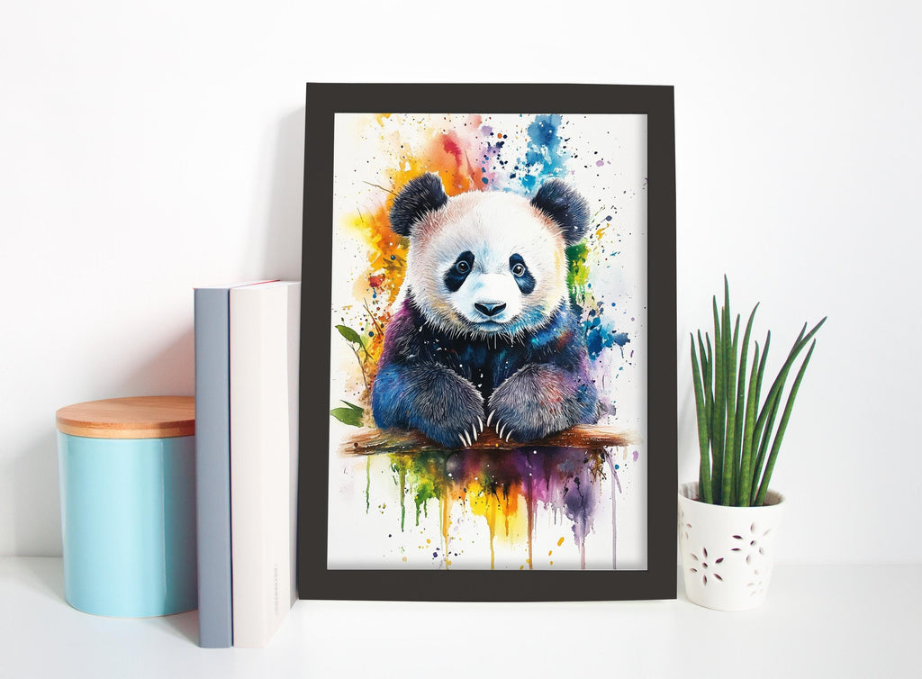 Cute Panda Bear Watercolor Painting Print, Giclee Print on Canvas, Artist Paper, Framed or Unframed, Available in Extra Large Sizes