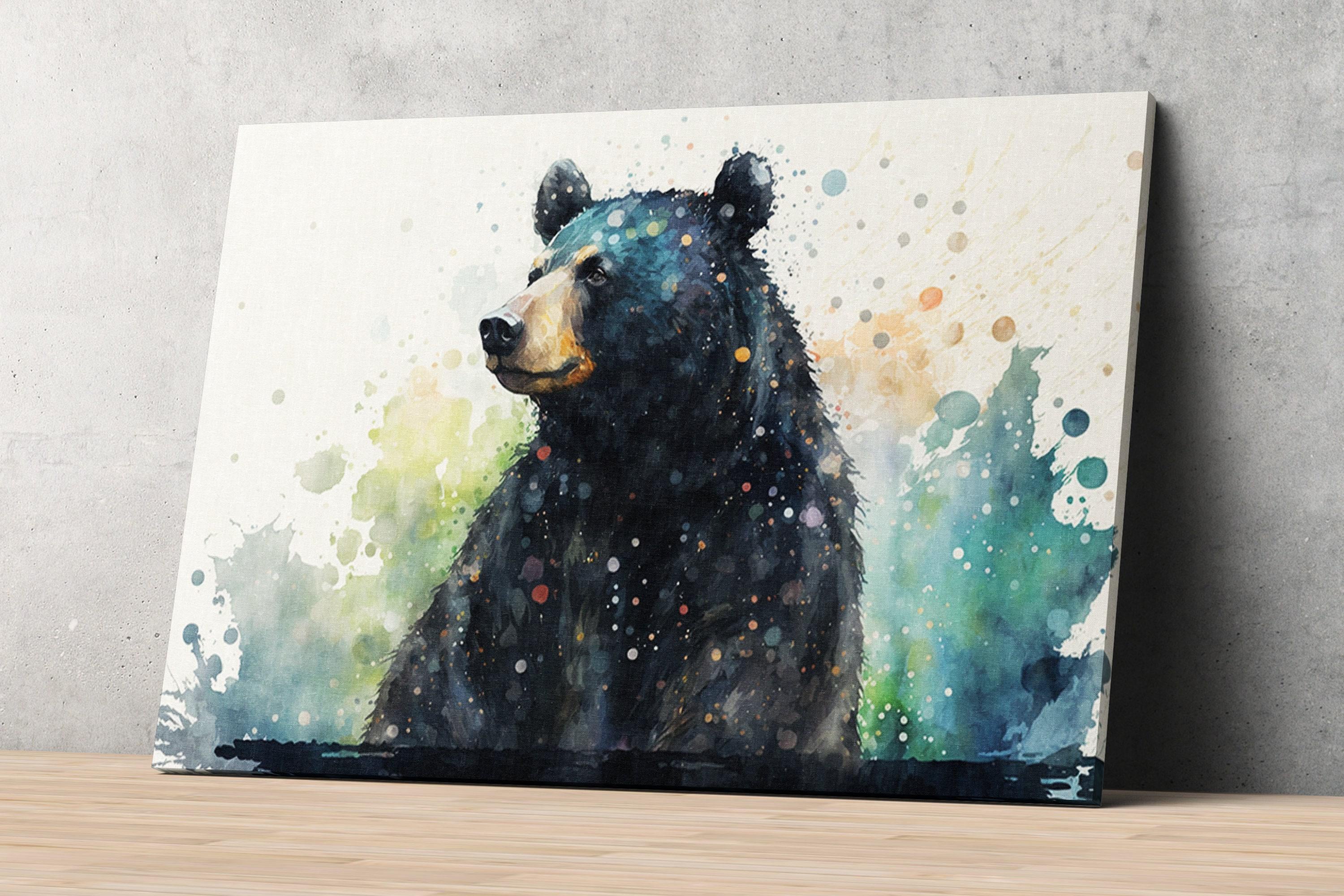 Wildlife Majesty: Black Bear Watercolor Painting on Canvas, Giclee Print on Gallery-wrapped Artist Canvas, Available in Extra Large Sizes