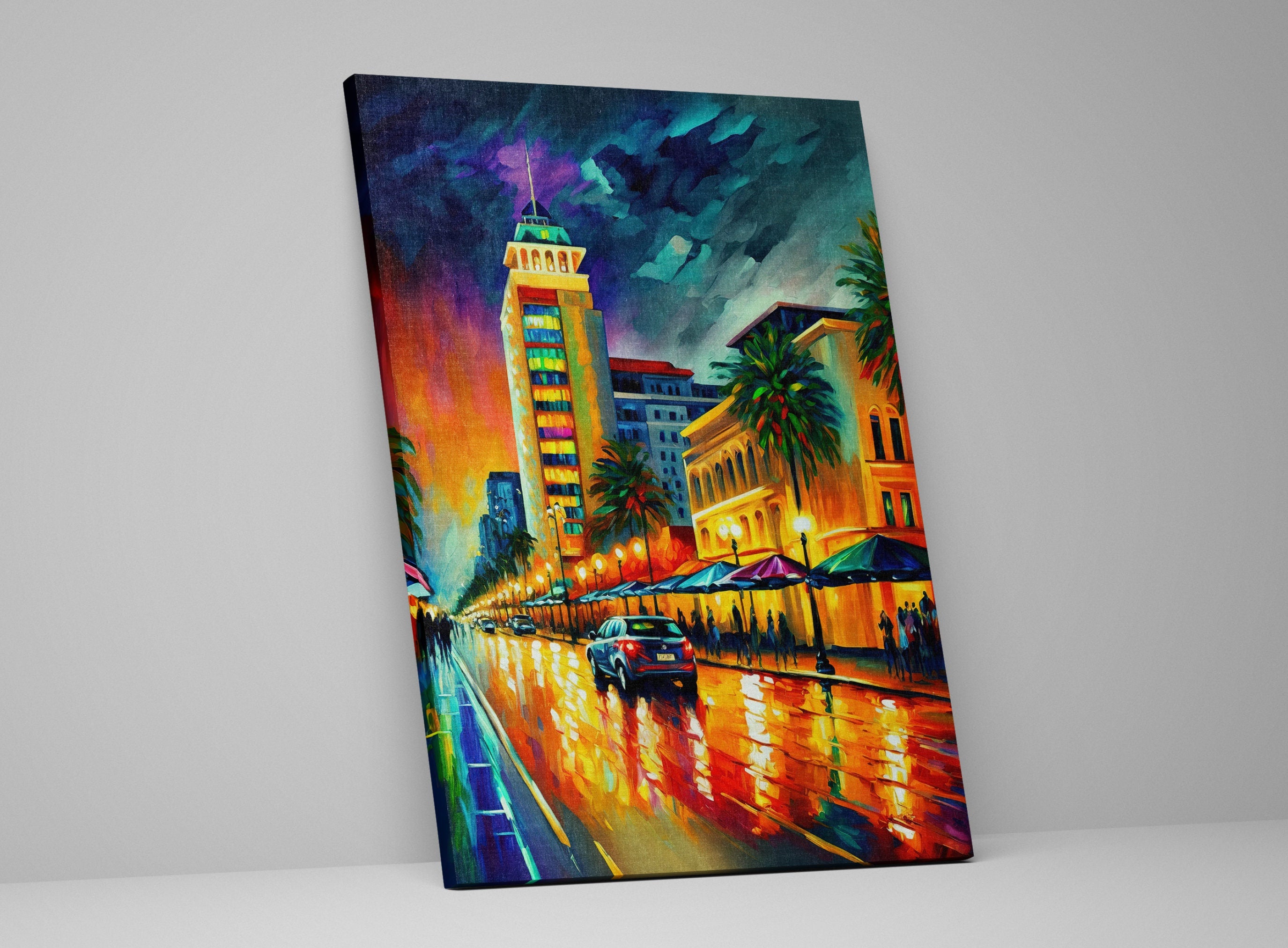 Miami Wall Art – Vibrant South Beach Painting on Gallery Ready Canvas Print