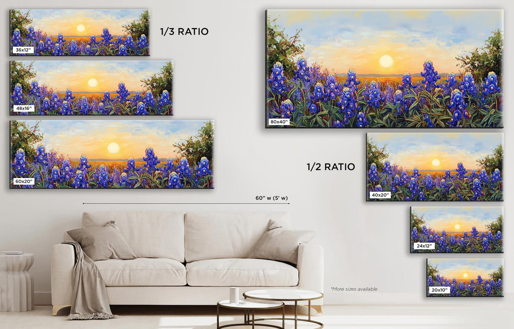 a living room with a couch and paintings on the wall