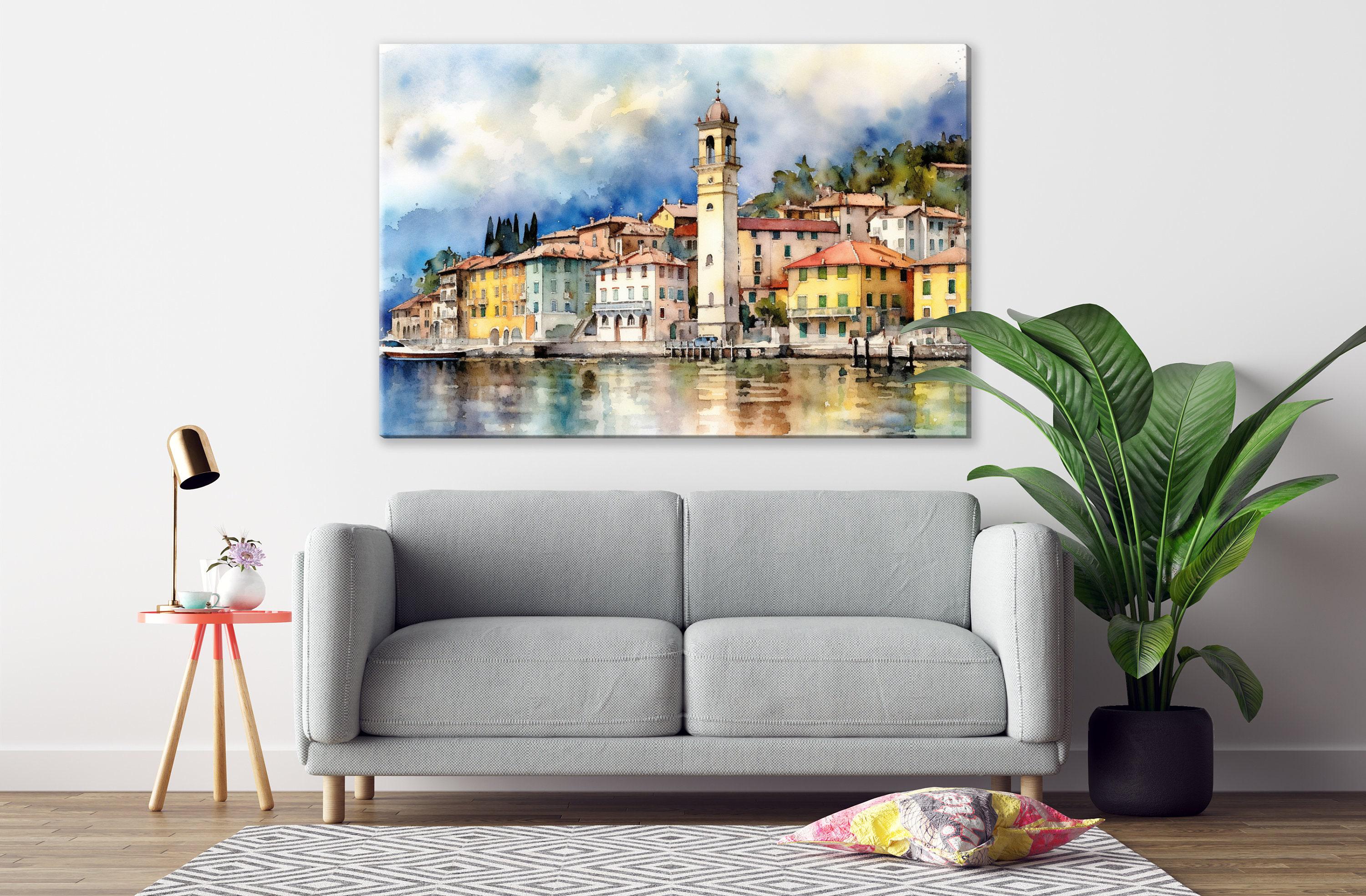 Tranquil Lake Cuomo Waters - Italian Landscape Print, Giclee Print on Canvas, Artist Paper, Watercolor Paper, Available in Extra Large Sizes