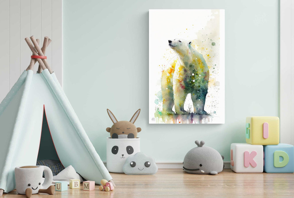 Arctic Majesty: Polar Bear Watercolor Wall Art Print, Giclee Print on Canvas, Artist Paper, Watercolor Paper, Available in Extra Large Sizes
