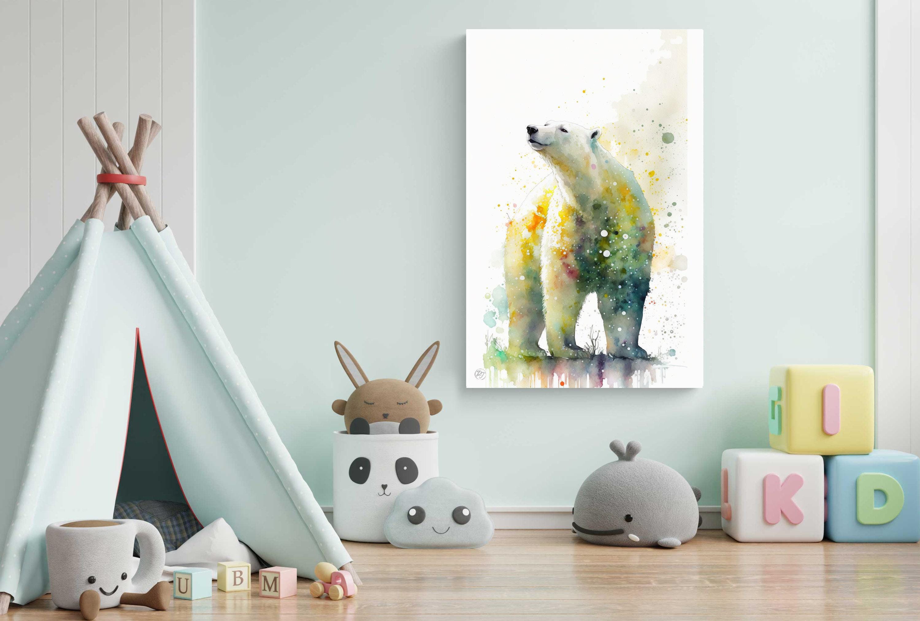 Arctic Majesty: Polar Bear Watercolor Wall Art Print, Giclee Print on Canvas, Artist Paper, Watercolor Paper, Available in Extra Large Sizes