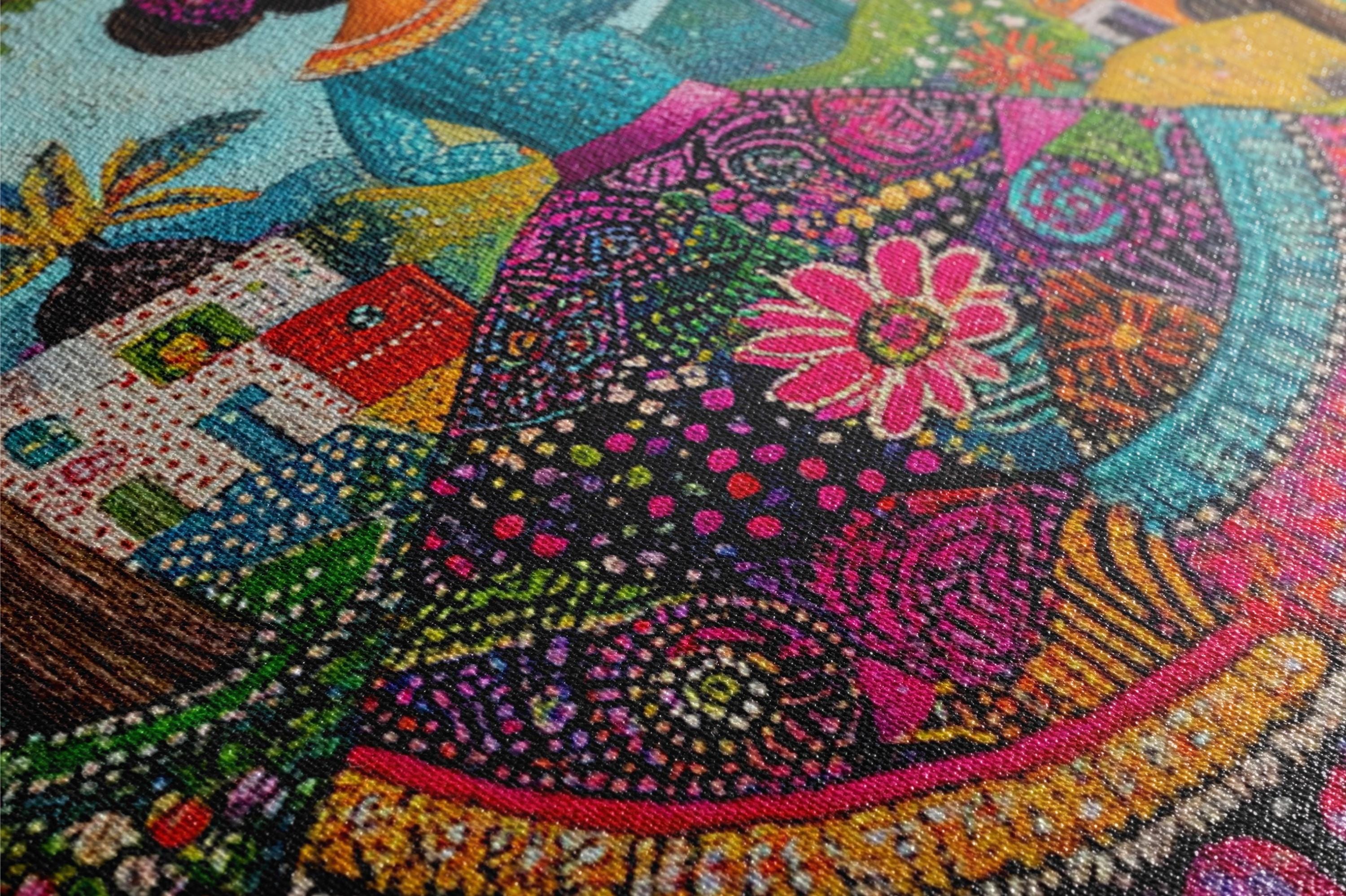 a close up of a colorful painting on the ground