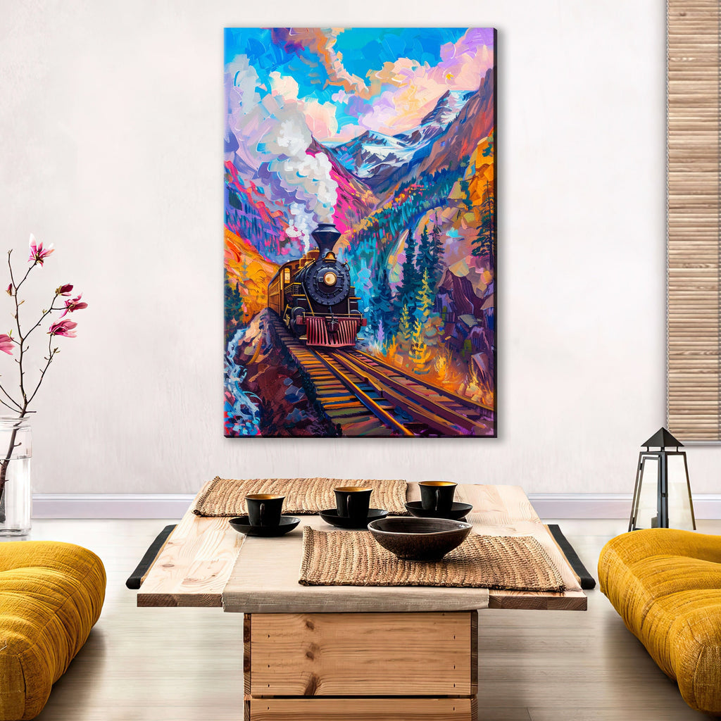 Train Canvas Art - Industrial Colorful Pop Art Canvas | Gallery Wrapped, Ready to Hang