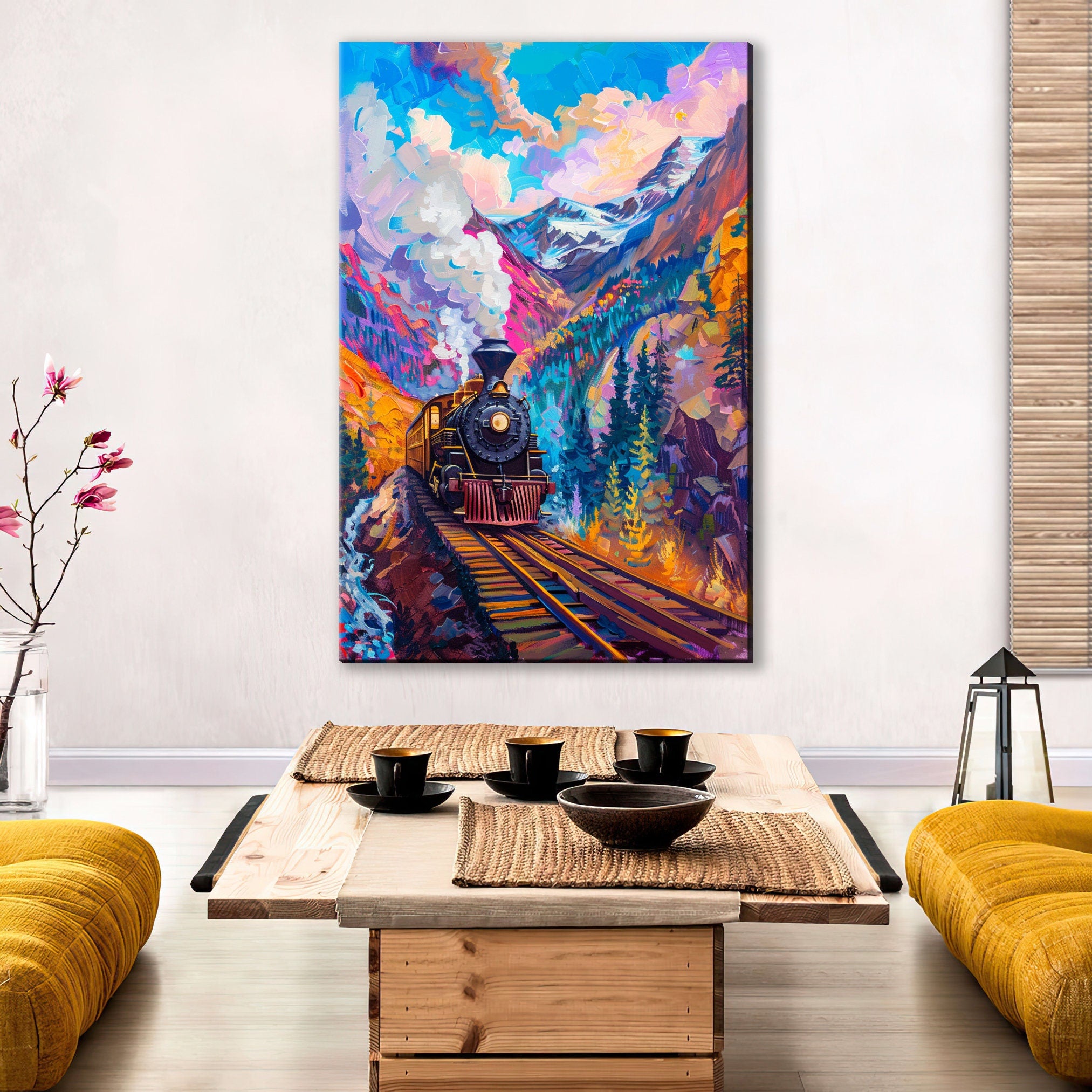 Train Canvas Art - Industrial Colorful Pop Art Canvas | Gallery Wrapped, Ready to Hang