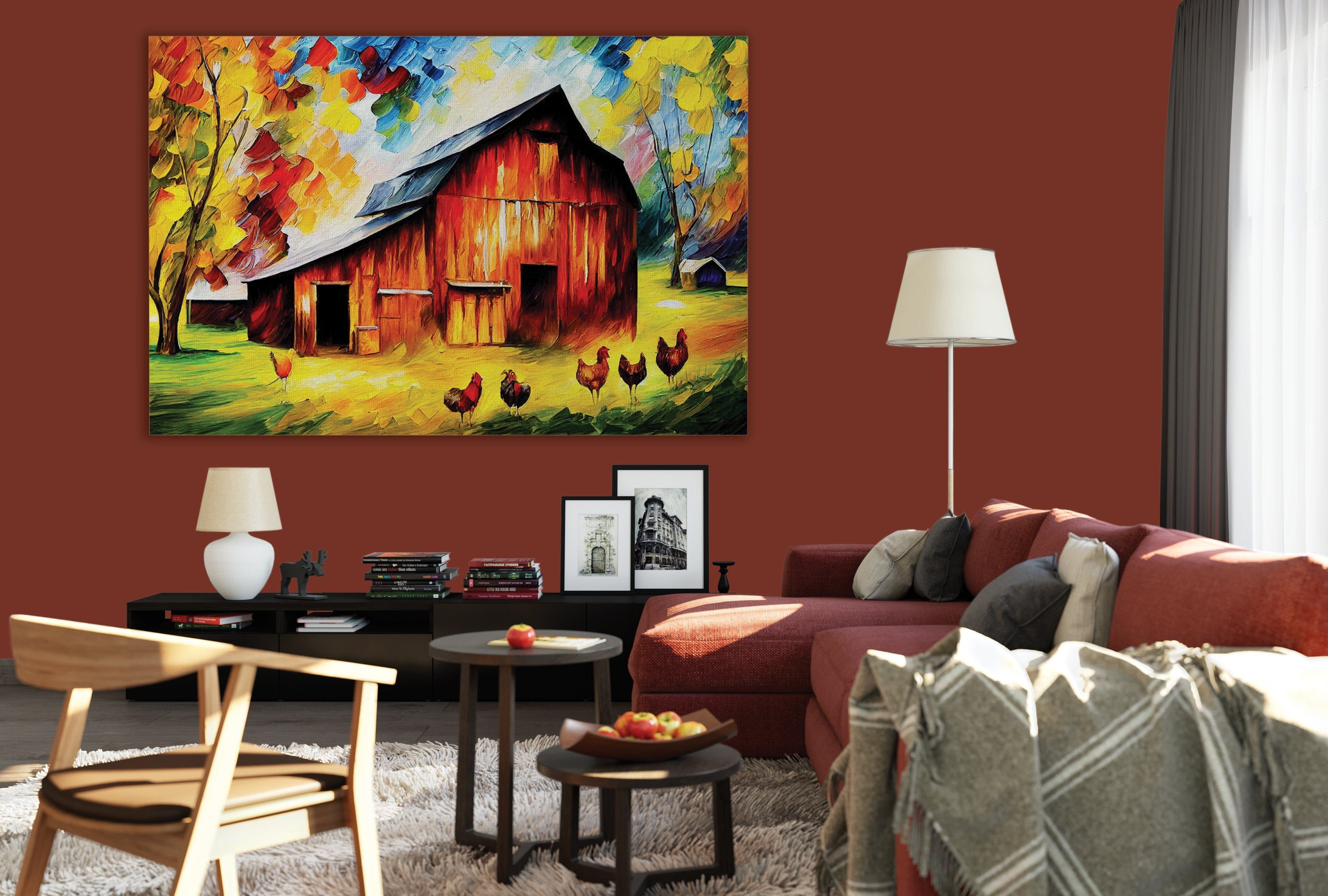 Farmhouse Canvas Print - Vibrant Barn Canvas Art with Wooden Frame