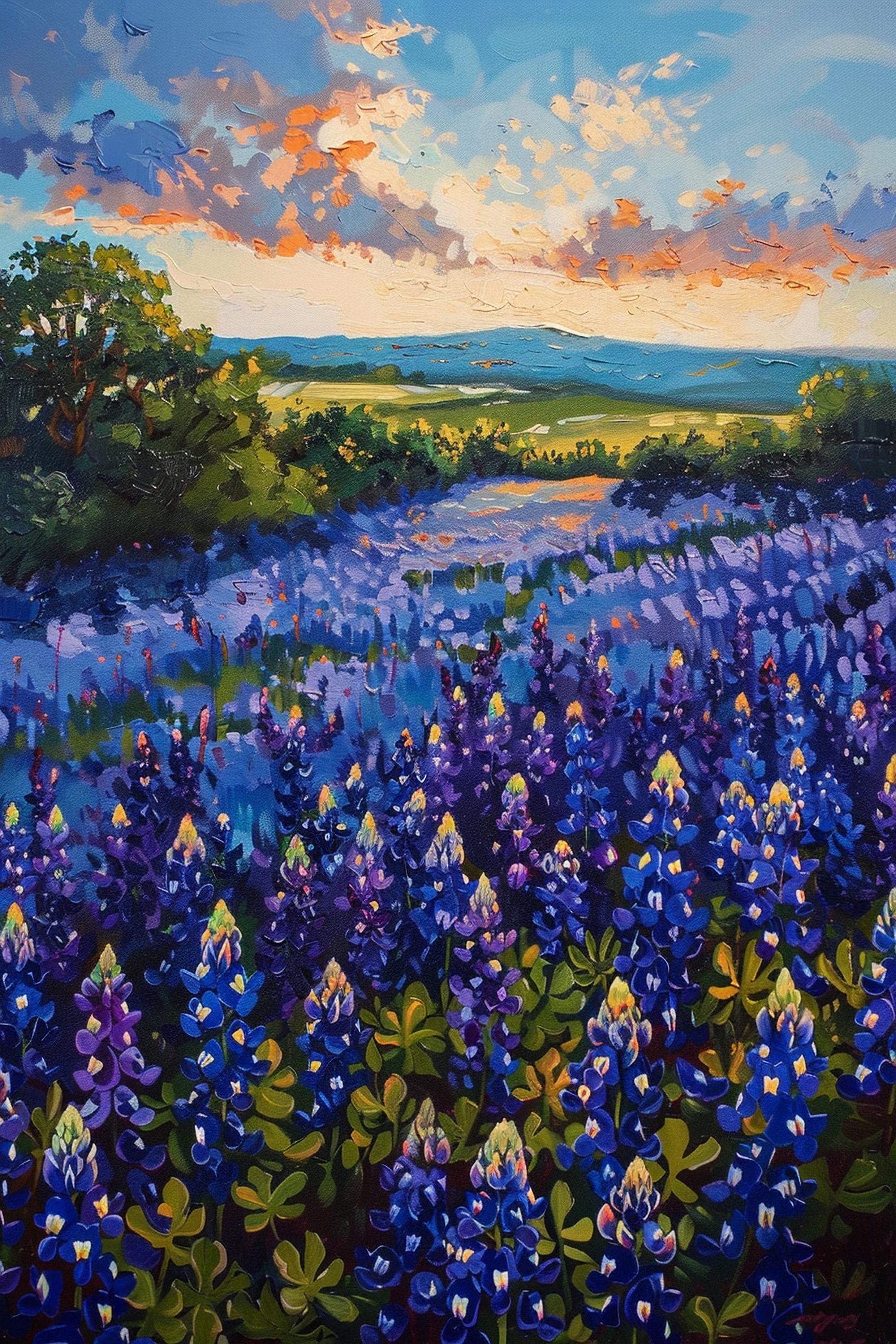 Texas Bluebonnet Painting - Large Canvas Art | Gallery Wrapped Canvas, UV Coated Print