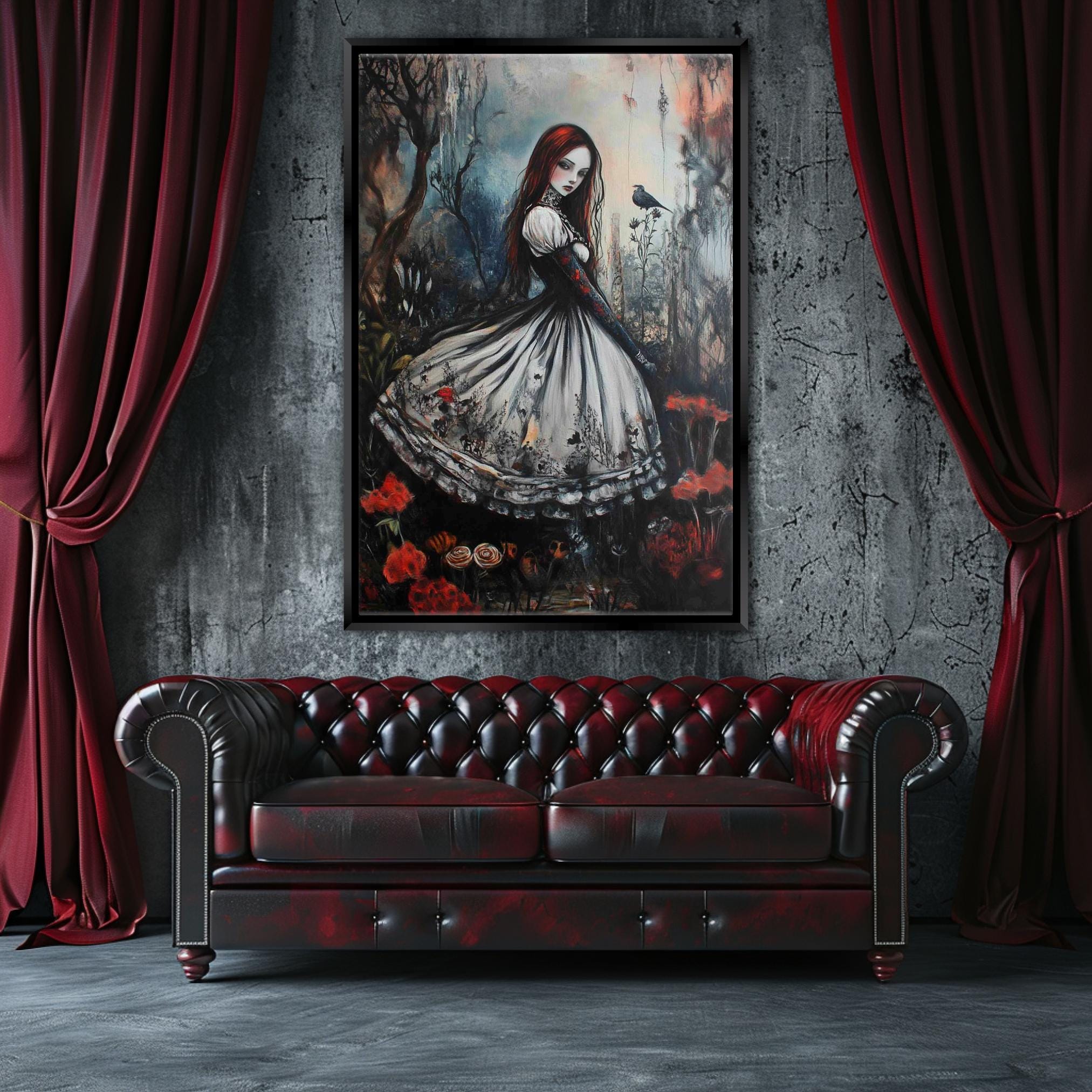 Gothic Alice Wall Art – Extra Large Framed Canvas Print, Ready to Hang