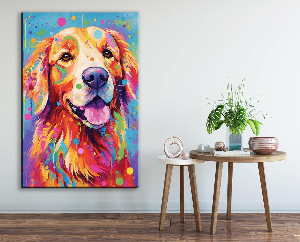 Golden Retriever Canvas Art | Dynamic Dog Painting on Large Gallery Ready Canvas