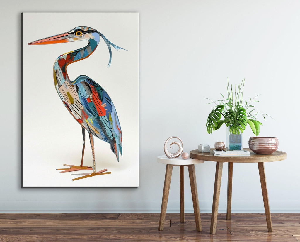 Blue Heron Wall Art – Funny Blue Heron Collage on Gallery Wrapped Canvas, Ready to Hang