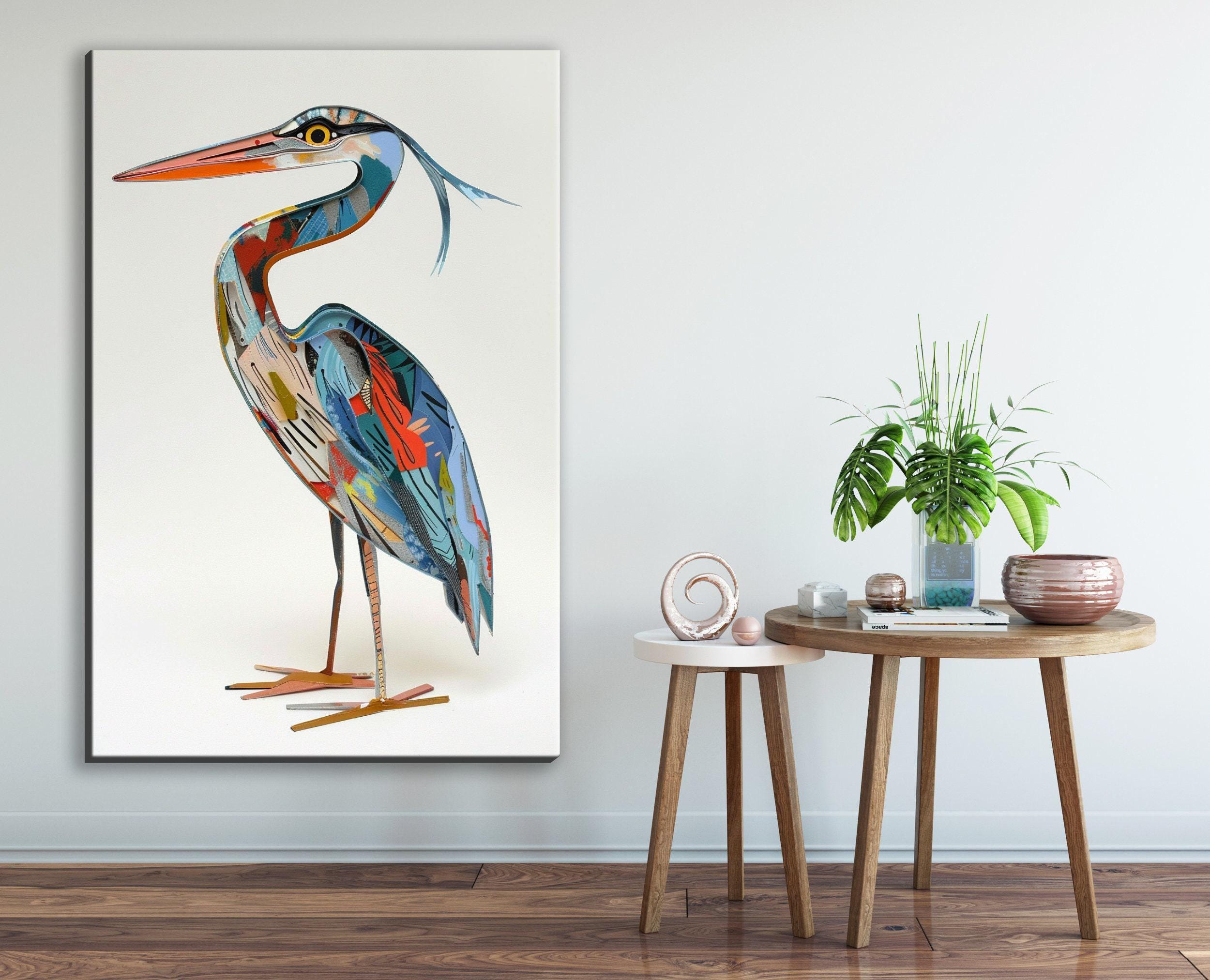 Blue Heron Wall Art – Funny Blue Heron Collage on Gallery Wrapped Canvas, Ready to Hang