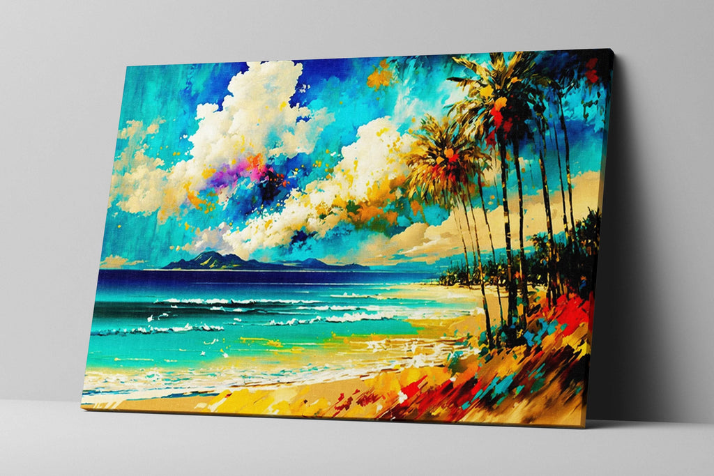 Beach Canvas Wall Art – Large Coastal Wall Art With Real Wood Frame, Tranquil Scene