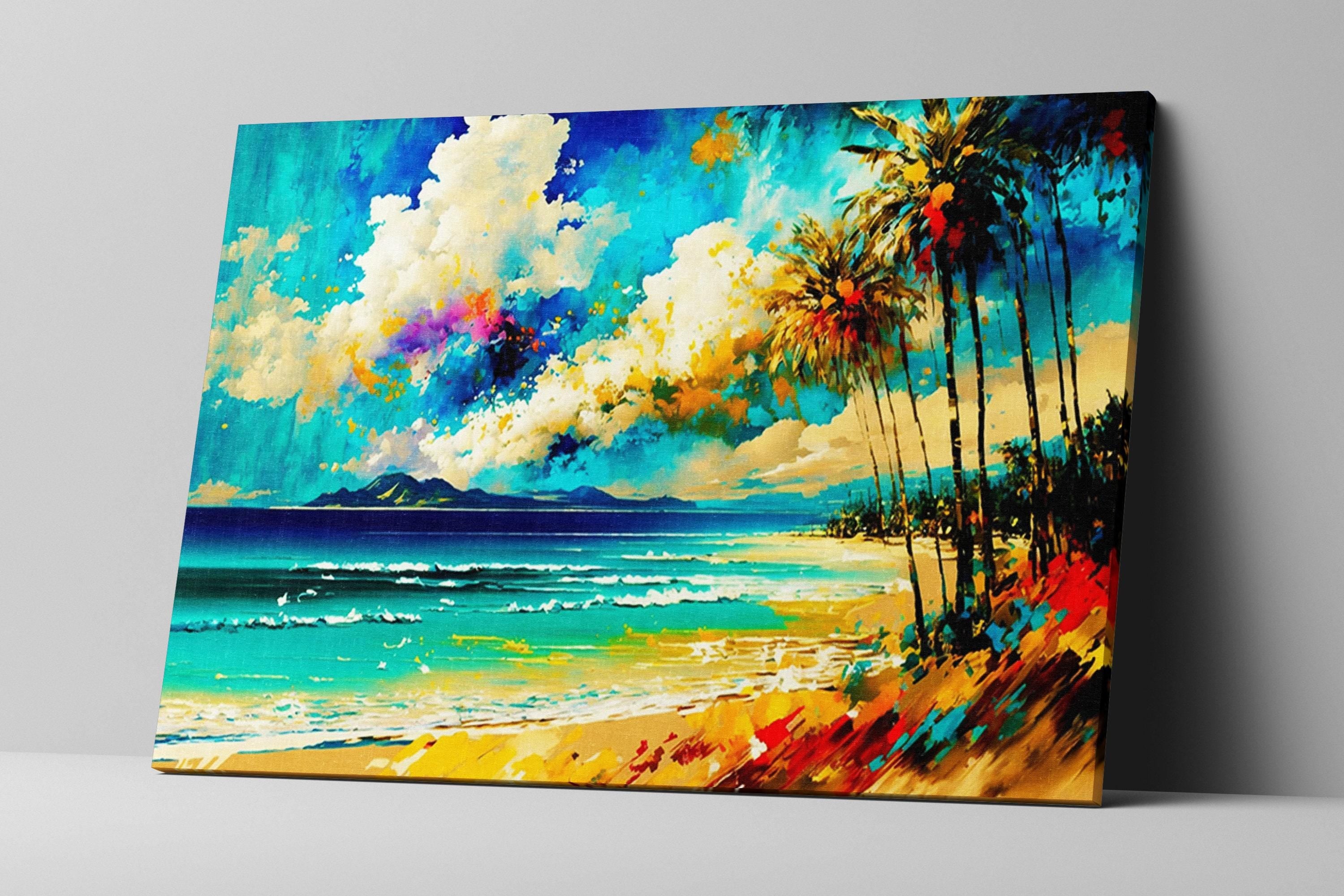 Beach Canvas Wall Art – Large Coastal Wall Art With Real Wood Frame, Tranquil Scene