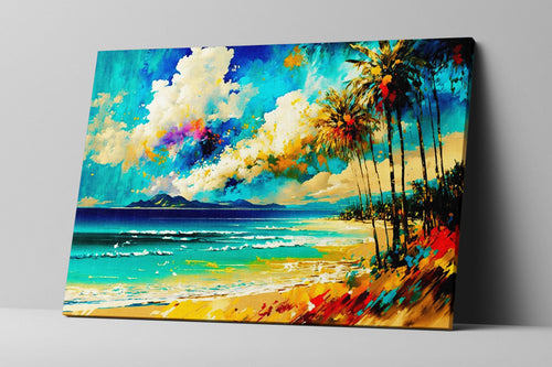 Beach Canvas Wall Art – Large Coastal Wall Art With Real Wood Frame, Tranquil Scene