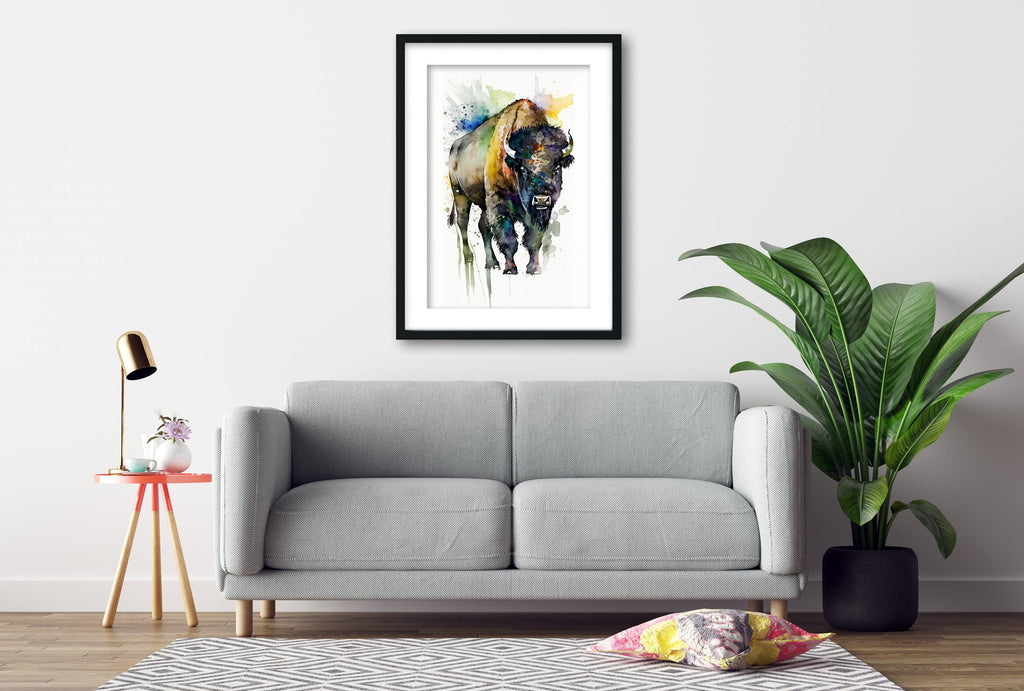 Nature's Strength: Bison Watercolor Wall Art Print, Giclee Print on Canvas, Artist Paper, Watercolor Paper, Available in Extra Large Sizes