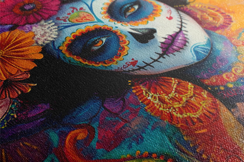 Day of the Dead Canvas - Colorful Wall Art | Extra Large Sugar Skull Print, Ready to Hang