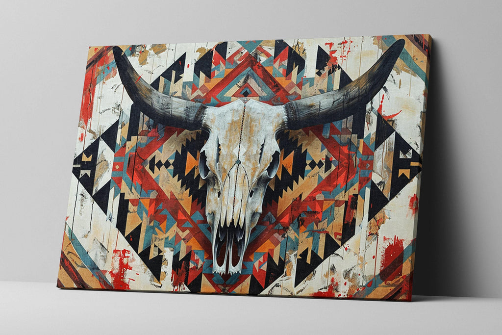 Cow Skull Wall Decor – Extra Large Canvas Art | Tribal Skull Canvas Ready to Hang