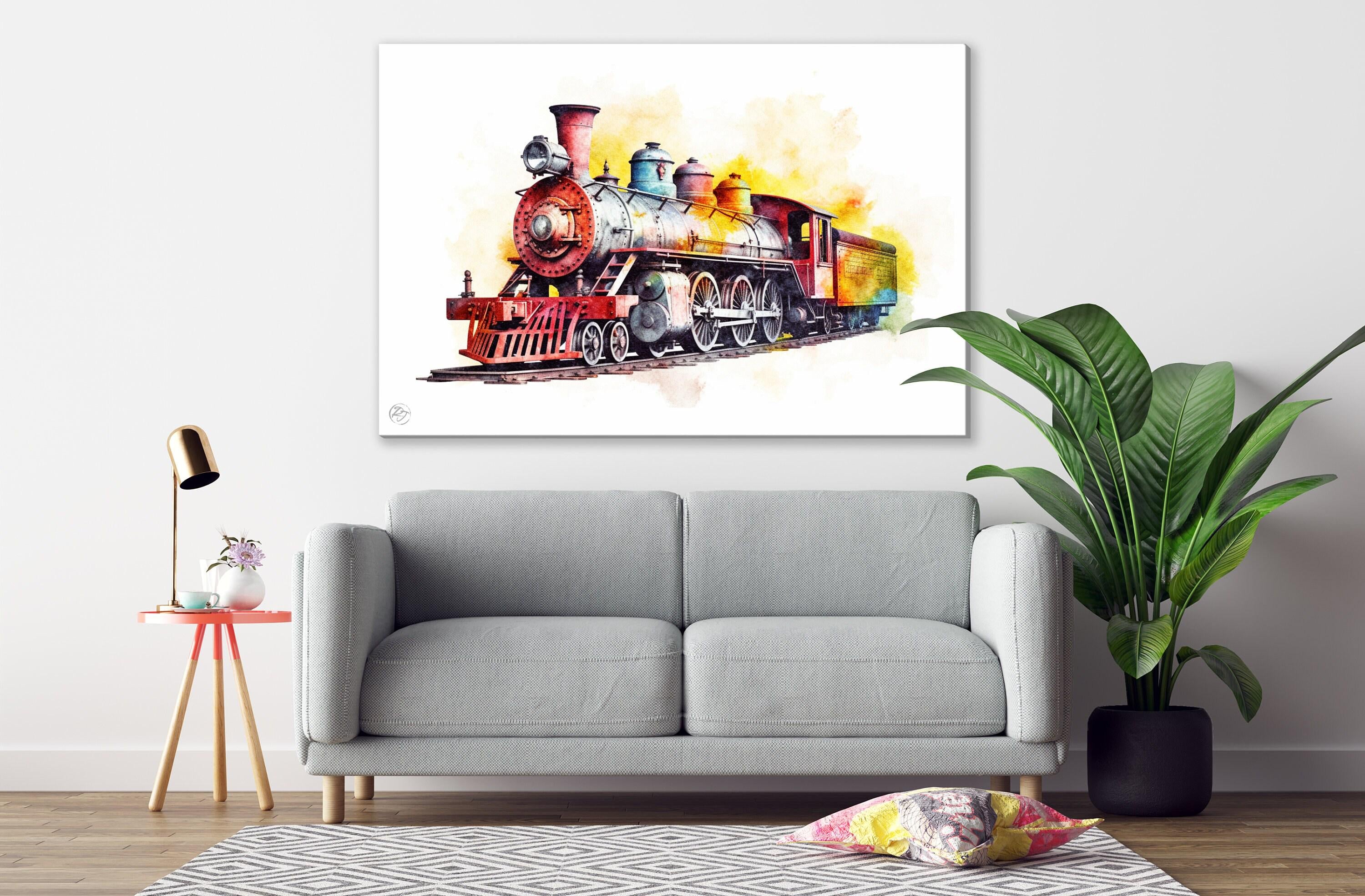 Train Travel Dreams: Watercolor Locomotive Painting, Giclee Print on Canvas, Artist Paper, Watercolor Paper, Available in Extra Large Sizes