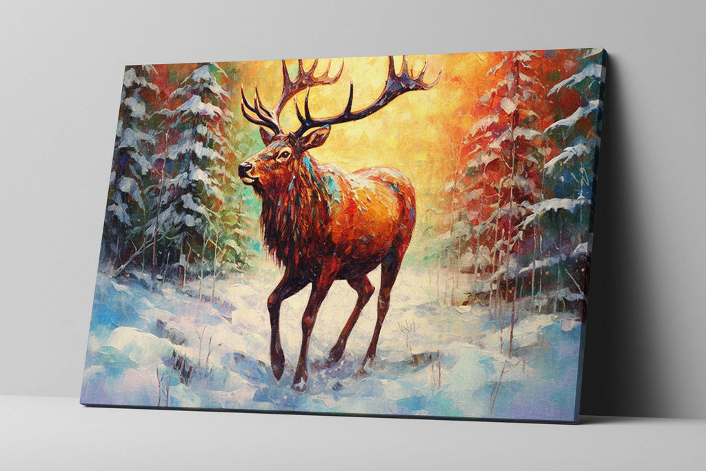 Reindeer Wall Art - Rustic Christmas Canvas Art | Extra Large Gallery Wrapped Holiday Decor