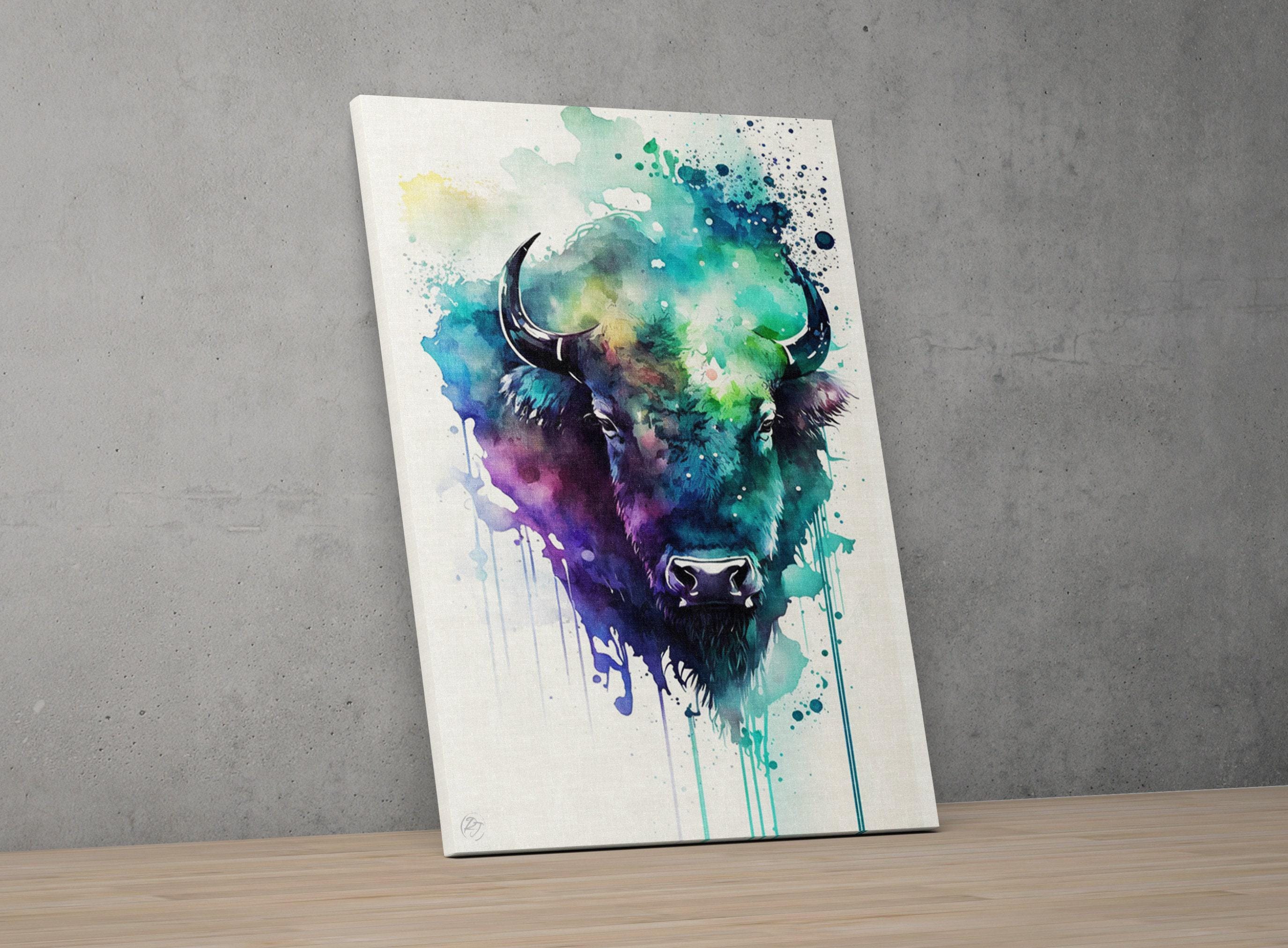American Bison Portrait: Watercolor Wall Decor Print, Giclee Print on Canvas, Artist Paper, Watercolor Paper, Available in Extra Large Sizes