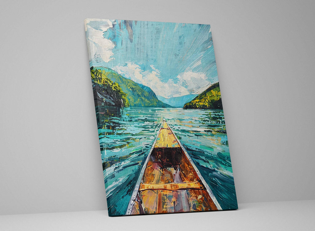 Canoe Wall Art – Rustic River Canvas Print | Large Gallery Wrapped Nature Artwork