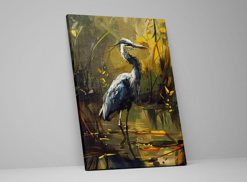 Rustic Blue Heron Art – Large Canvas Print | Gallery Wrapped Coastal Wall Art