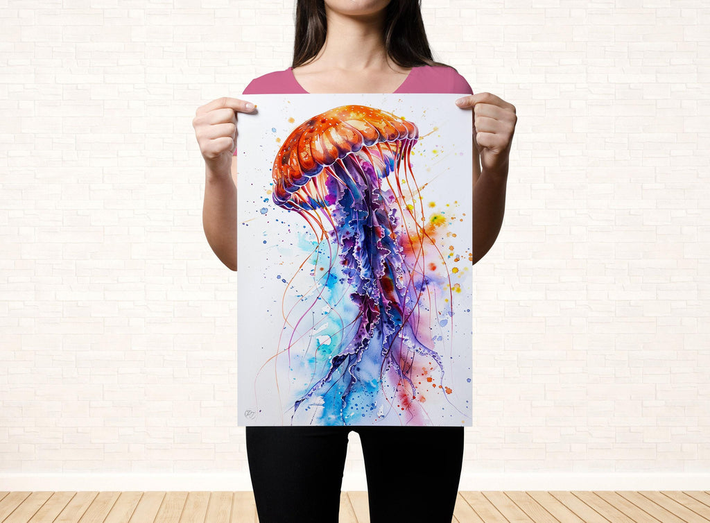 Beautiful Jellyfish Watercolor, Oceanic Wall Art, Giclee Print on Canvas, Artist Paper, Watercolor Paper, Available in Extra Large Sizes