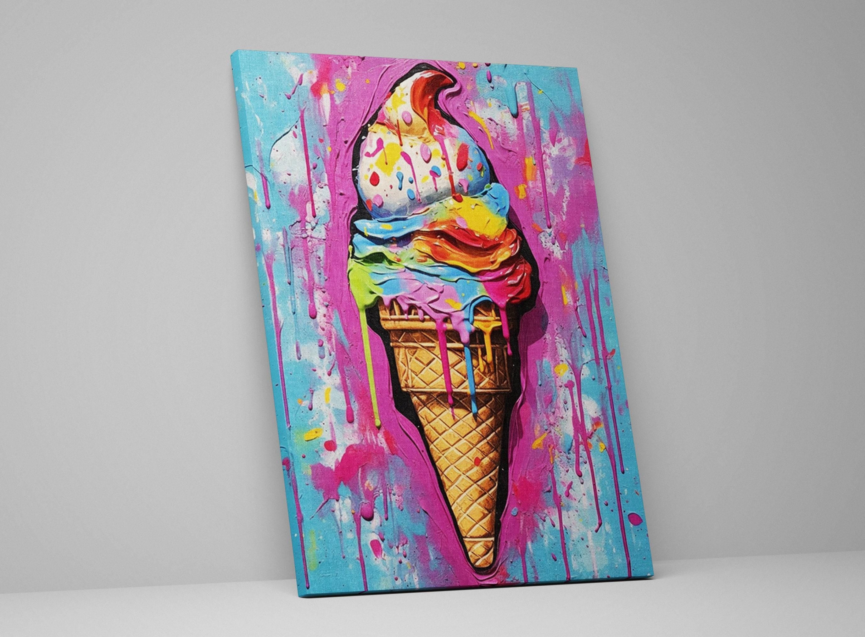 Ice Cream Pop Art - Large Canvas Print | Vibrant Colorful Ice Cream Cone Art