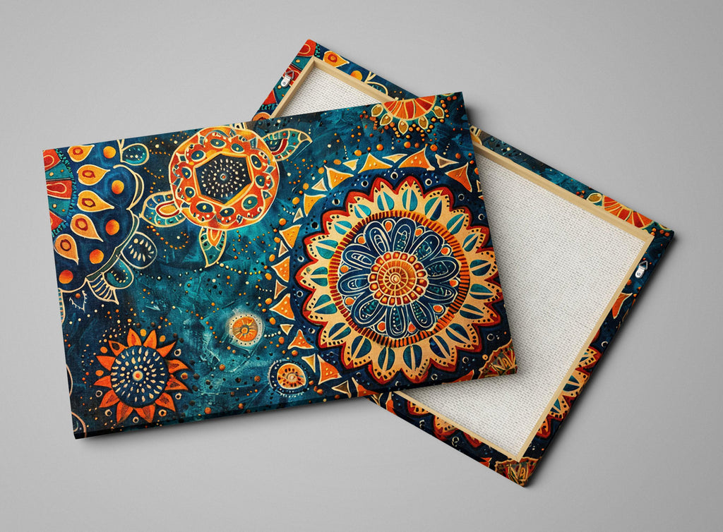 Boho Water Canvas - Extra Large Gallery Wrapped Art With Blue Orange Water Pattern