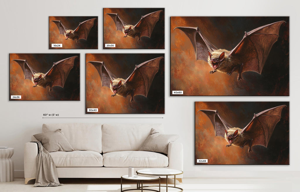 Flying Bat Canvas | Dark Academia Art - Extra Large Framed Wall Art, Ready to Hang