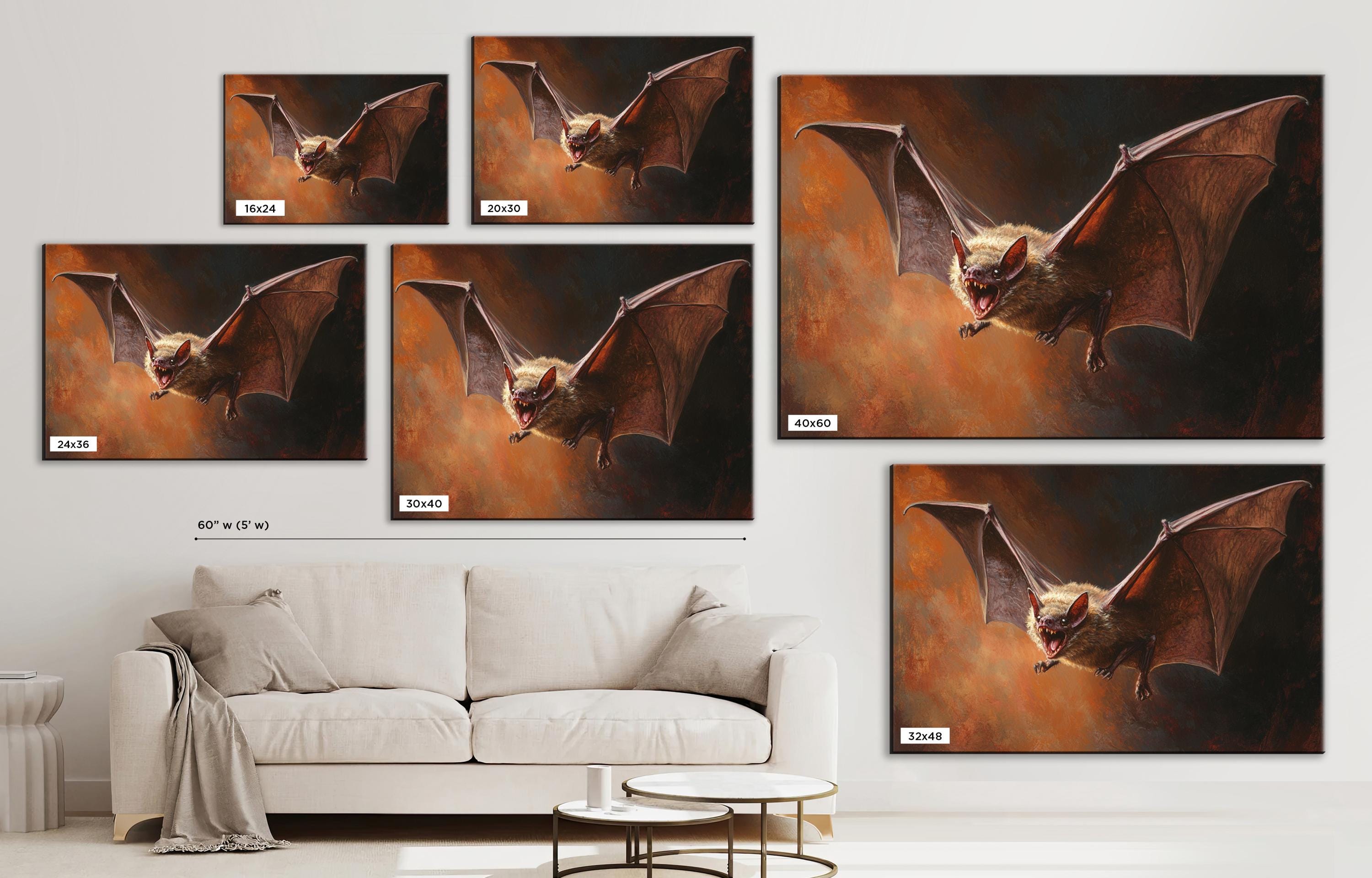 Flying Bat Canvas | Dark Academia Art - Extra Large Framed Wall Art, Ready to Hang