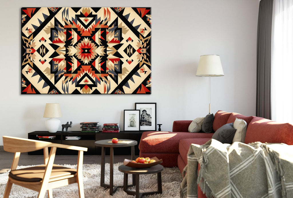 Native American Wall Art – Extra Large Tribal Pattern Decor on Gallery Wrapped Canvas