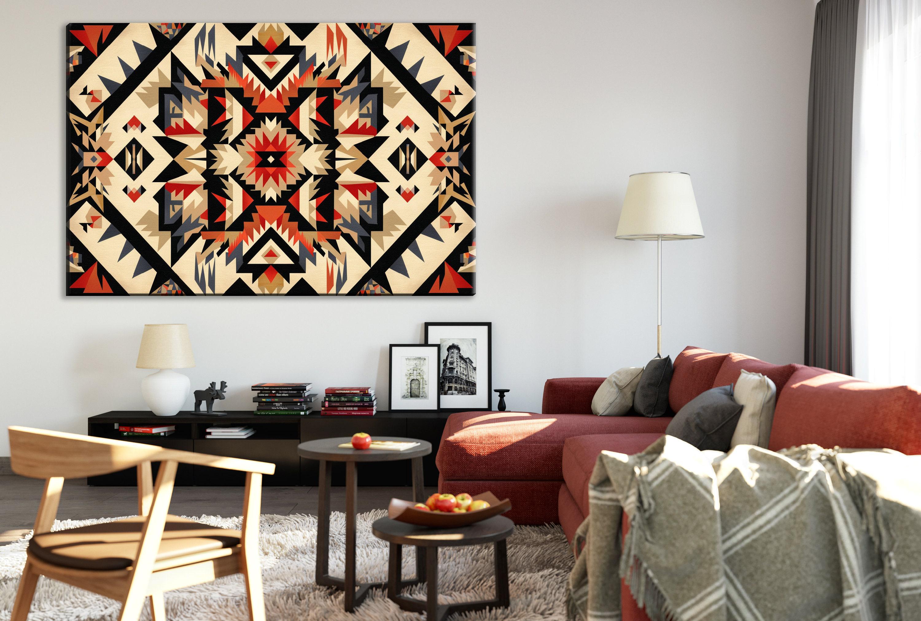 Native American Wall Art – Extra Large Tribal Pattern Decor on Gallery Wrapped Canvas
