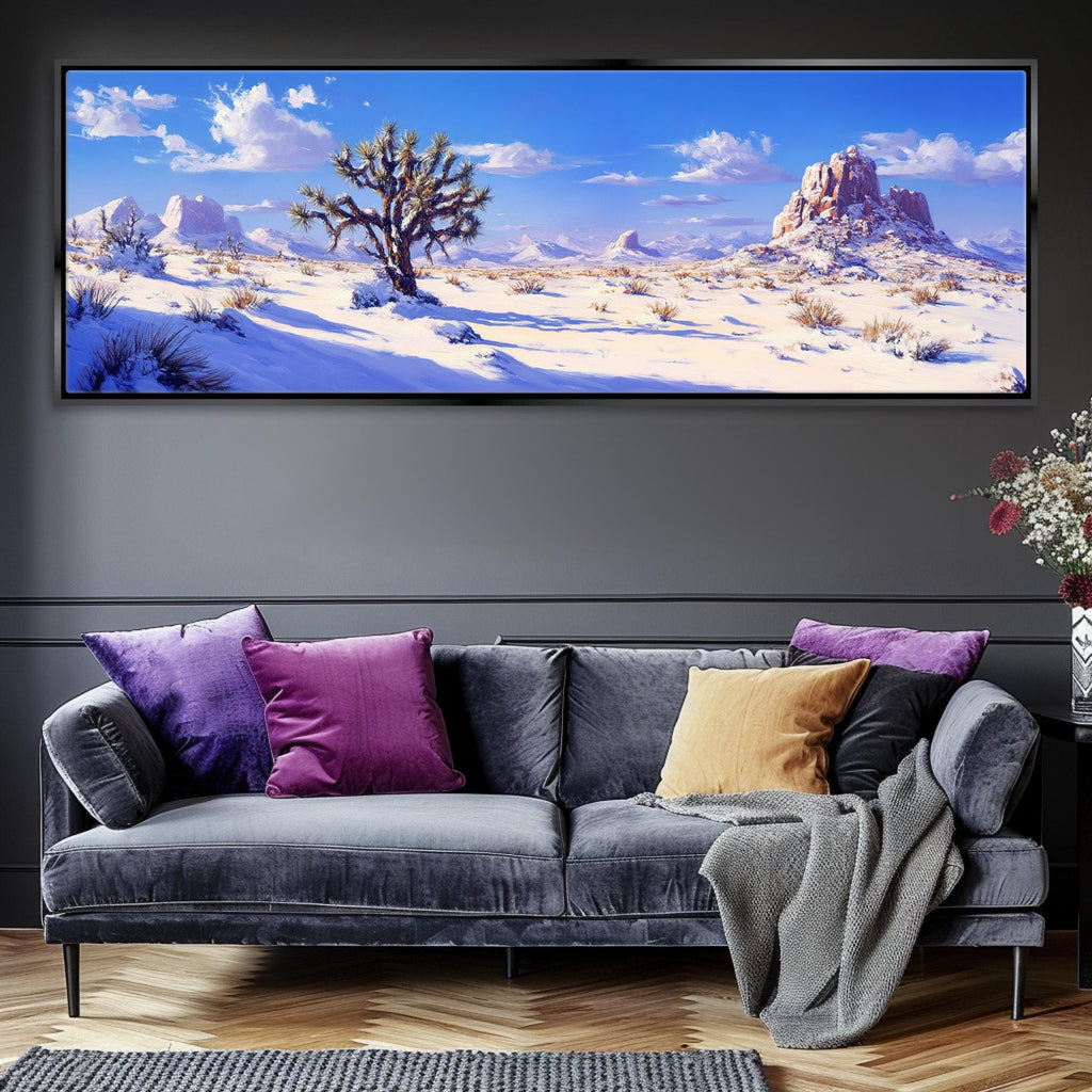 a living room with a couch and a painting on the wall