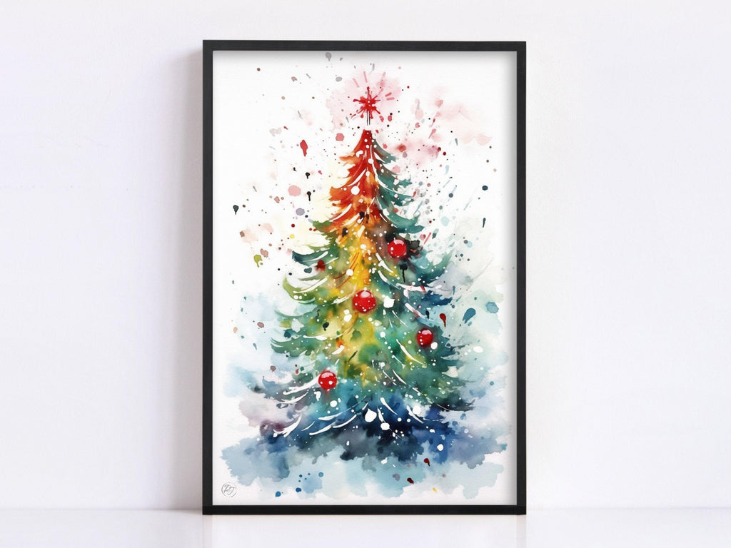 Watercolor Christmas Tree - Festive Holiday Wall Art, Giclee Print on Canvas, Artist Paper, Watercolor Paper, Available in Extra Large Sizes