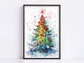 Watercolor Christmas Tree - Festive Holiday Wall Art, Giclee Print on Canvas, Artist Paper, Watercolor Paper, Available in Extra Large Sizes